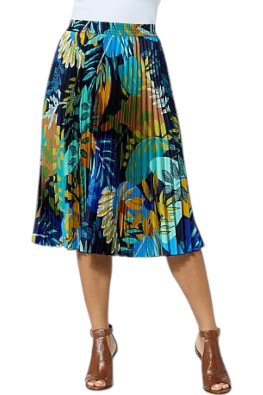 IMAN Global Chic Women's Pleated Floral Print Midi Skirt Blue - Regular